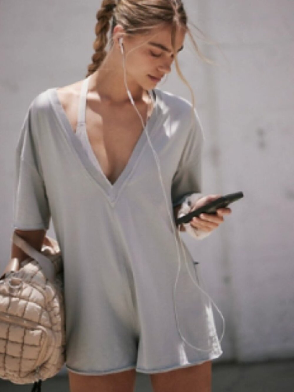 FP Movement Free People Hot Shot Tee Romper in Grey (Beach Fog) - Size L